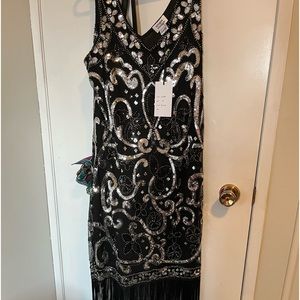 Unique vintage flapper dress new with tags, great gatsby holiday sequined dress